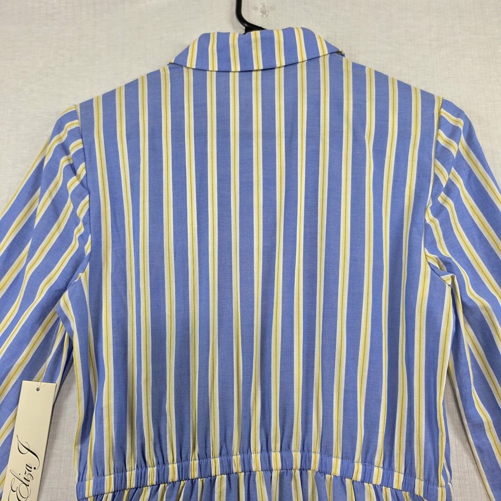 NWT Eliza J Blue Yellow Stripe Tiered Shirtdress Belt Pockets 4 Preppy Coastal - Picture 12 of 15